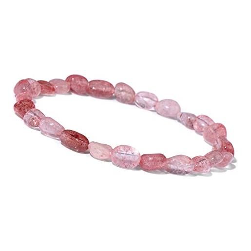 OZEO bracciale uomo, bracciali in pietra di quarzo rosa fragola naturale squisiti braccialetti chakra con perline irregolari bracciali in pietre preziose energetiche elastiche braccialetti balance gioiel