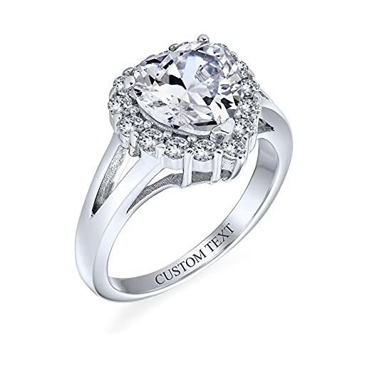 Bling Jewelry personalizza la dichiarazione romantica 3ct aaa cz halo promise brilliant cut heart shape engagement ring for women. 925 sterling silver split band custom engraved
