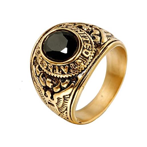 PMTIER pamtier aquila dell'esercito americano anello da uomo in acciaio inossidabile con cz ovale pietra preziosa nero placcato oro tamaño 25