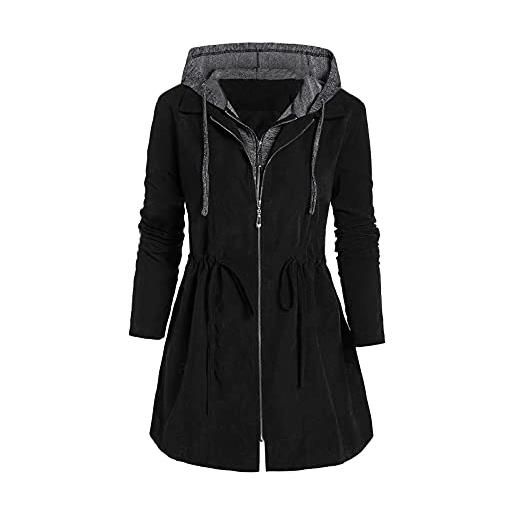 RYTEJFES giacca invernale da donna, lunga, nera, taglia grande, giacca invernale, giacca sportiva, giacca trapuntata, giacca trapuntata, giacca autunnale, giacca per le mezze stagioni, #5, nero , 
