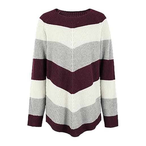 Yowablo autunno e inverno maglione da donna girocollo pullover colore camicetta maglione europeo e americano pullover invernale corto (wine, s)
