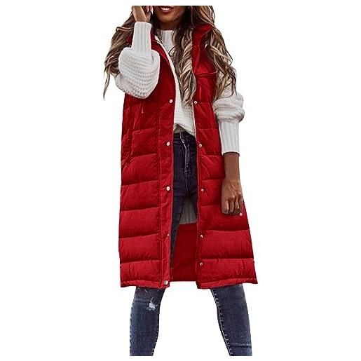 MJGkhiy gilet donna invernale lungo tinta unita giacca senza maniche con cerniera gilet trapuntato caldo smanicato piumino giubbino smanicato con tasche giacca gilet giacca con cappuccio outerwear