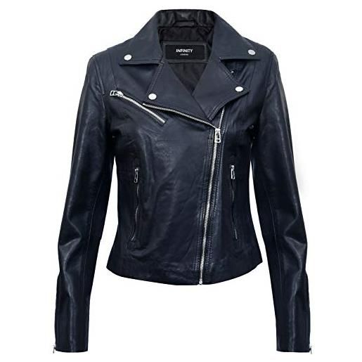 Infinity Leather giacca da donna nero stile vintage in vera pelle con zip da motociclista l