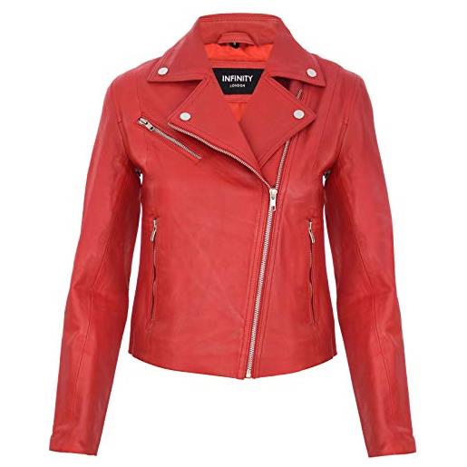 Infinity Leather giacca da donna rosso stile vintage in vera pelle con zip da motociclista m