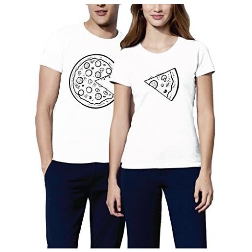 VIVAMAKE - regali di coppia per lei e per lui maglietta mates per donna e uomo originale con il design pizza amore couple t shirt (1 unità)