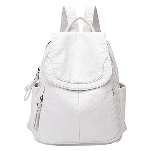 Orton borsa da scuola casual in pelle da donna in pelle lavata zaino da viaggio piccola borsa per la scuola-bianco, bianco, taglia unica