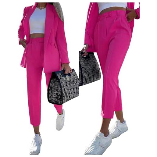 Generico tailleur donna completo giacca pantalone sigaretta elegante rosa/s/m