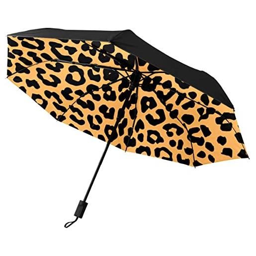 GISPOG ombrello pieghevole automatico, ombrello compatto impermeabile con stampa leopardata e pioggia, colore unico, taglia unica
