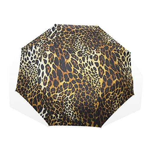 TropicalLife ombrello vintage leopardo stampa animale antivento 3 piegare ombrello per donne uomini ragazze ragazzi unisex ultraleggero viaggi outdoor ombrello