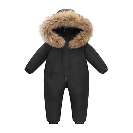 Fewlby bambino tute da neve di piuma tuta da sci inverno pagliaccetto con cappuccio tutina ragazzi ragazze abiti invernali/nero 2-3 anni