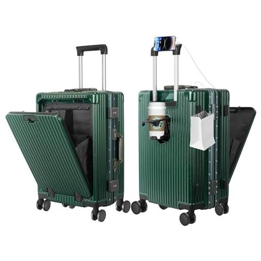 LAZEYARD valigia bagaglio a mano, valigia trolley con portabicchieri, aereo viaggio rigide pc+aluminum con tasca frontale, valigia con porta di ricarica usb e type-c, con 4 ruote piroettanti, lucchetto tsa, 55cm