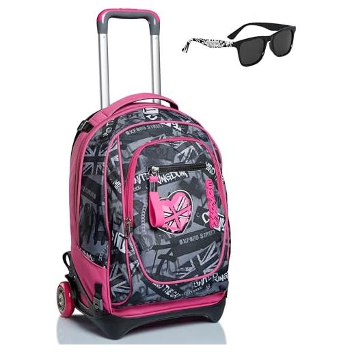 Seven trolley new tech, keep flag, rosa, 3in1 zaino sganciabile, scuola & viaggio + occhiali da sole con custodia