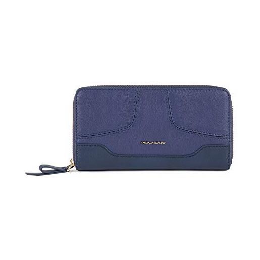 PIQUADRO portafoglio donna a quattro soffietti con zip, por hosaka, colore blu, pd1515s108r