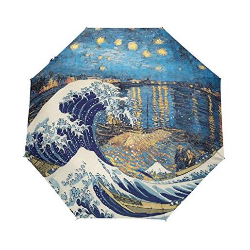 FVFV arte mare onda stella notte ombrello pieghevole automatico ombrelli portatile ombrello pieghevoli da viaggio per bambina bambini