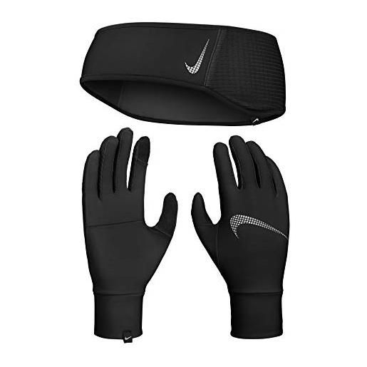 Nike essential handschuh stirnband set, guanti da uomo, 082 nero/nero/argento, xs-s