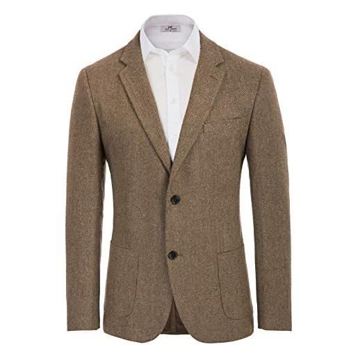 PJ PAUL JONES blazer da uomo in tweed blazer vintage anni '20 british blazer con tasche per business matrimonio, marrone, s