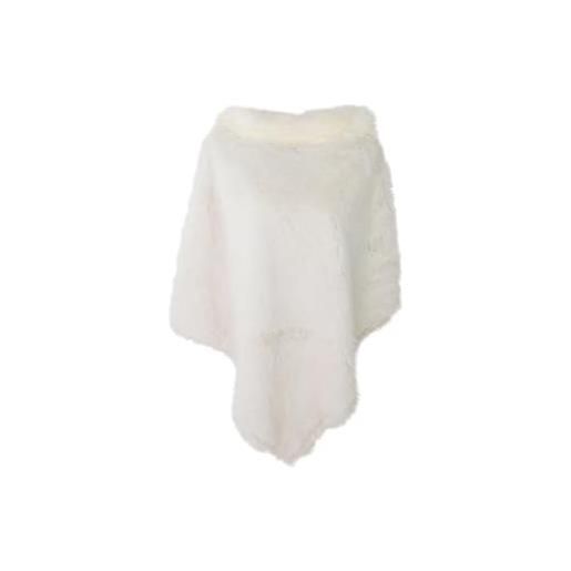 QUEEN HELENA pelliccia poncho mantella invernale con pelo morbido giacca elegante donna mc22-3 (taglia unica, bianco)