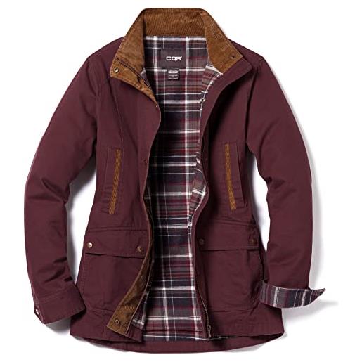 CQR donna, giacca in flanella di cotone giacca da camicia da esterno foderata a maniche lunghe morbida, wok752 1confezione - vino, m