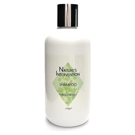 NATURE'S INTERVENTION 99% naturale shampoo dermoprotettore - senza profumo - 250ml di NATURE'S INTERVENTION senza solfati, senza parabeni. Delicato, concentrato, bassa schiuma, facile risciacquo. Ph 5,5 per pelli sensibili