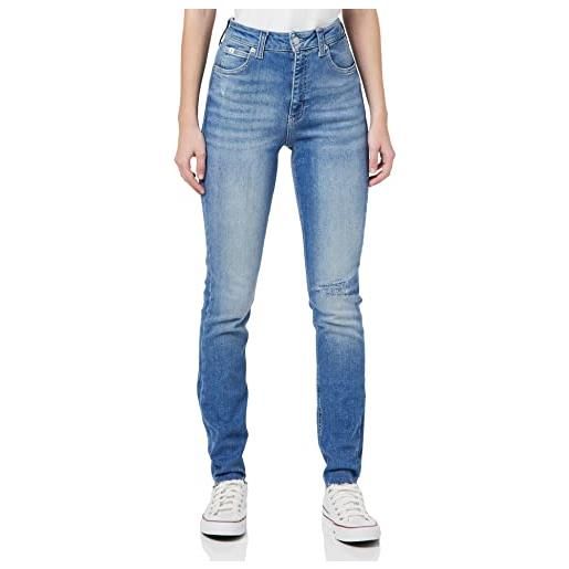Calvin Klein high rise skinny pantaloni, blu (denim medium), 25w / 32l donna