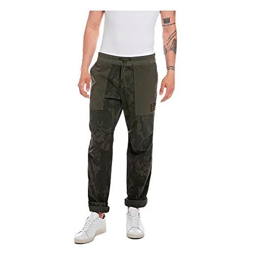 REPLAY pantaloni uomo con coulisse, verde (military camouflage 010), w34 x l32