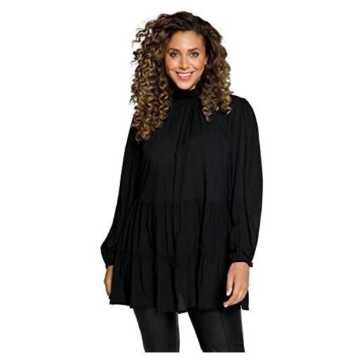 ULLA POPKEN longtunika, leicht transparent, stehkragen, langarm vestito, black beauty (colore di ricambio), 52-54 donna