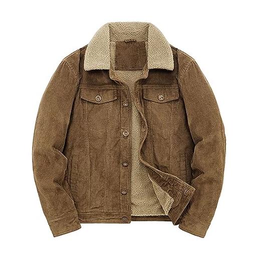 ORANDESIGNE giacca di jeans da uomo in velluto spesso jacket militare da cowboy in pile invernale caldo capispalla multi tasche invernale parka cappotto c caffè l
