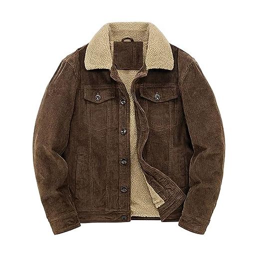 ORANDESIGNE giacca di jeans da uomo in velluto spesso jacket militare da cowboy in pile invernale caldo capispalla multi tasche invernale parka cappotto d caffè xxl