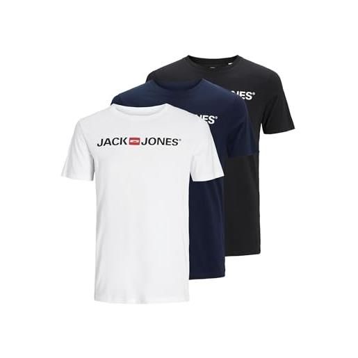 JACK & JONES jjecorp logo tee ss crew neck 3pk mp t-shirt, confezione da 3 (1 blazer, 1 bianco, 1 nero), xl uomo