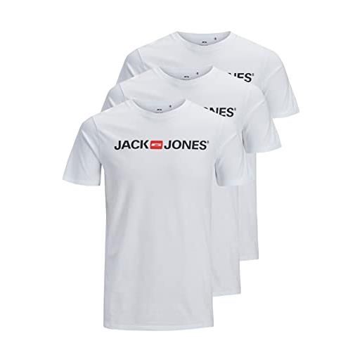 JACK & JONES jjecorp logo tee ss crew neck 3 pezzi mp 3pk, confezione da 3 (1 giacca blu navy, 1 bianco, 1 nero), xs uomo