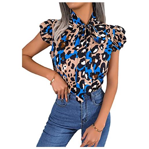 Ausla camicetta a tunica in chiffon con stampa leopardata da donna con maniche ad aletta e maniche lunghe estive (xl)
