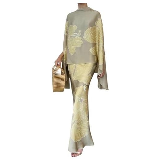 ORANDESIGNE donna vestito lungo abito da cerimonia elegante camicia blusa manica lunga + gonna lunga aderente completo sera 2 pezzi festa cocktail set outfit b 06 xl