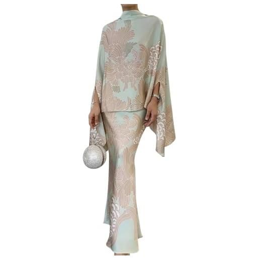 ORANDESIGNE donna vestito lungo abito da cerimonia elegante camicia blusa manica lunga + gonna lunga aderente completo sera 2 pezzi festa cocktail set outfit b 03 l