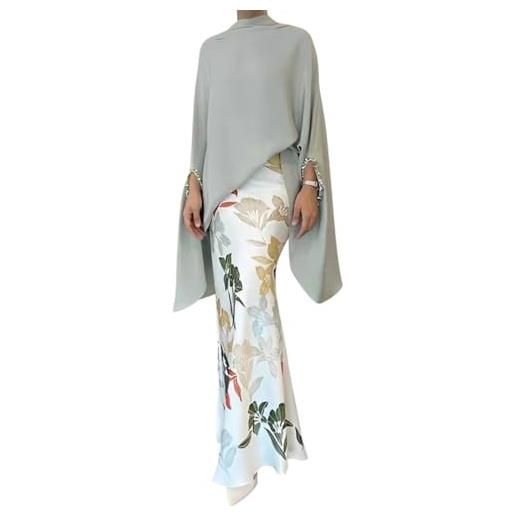 ORANDESIGNE donna vestito lungo abito da cerimonia elegante camicia blusa manica lunga + gonna lunga aderente completo sera 2 pezzi festa cocktail set outfit b 06 xl