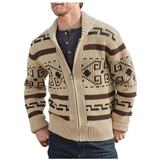 MANYMANY maglione cardigan lavorato a maglia da uomo colletto a scialle da uomo capispalla con zip intera maglioni invernali con motivo jacquard