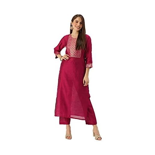 Kartutva kurti set per le donne indiano vestito da festa kurta con palazzo pantaloni set pantaloni da donna, rosso-2. , large