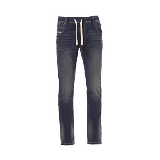 PAYPER los angeles pantalone da uomo taglio jeans misto denim tasche laterali chiusura con zip gamba slim effetto consumato (deep blue, 62/64)