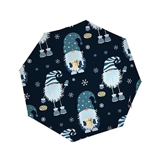 Generic balll - ombrello pieghevole con apertura automatica, anti-uv, con gnomo scandinavo e fiocchi di neve, da viaggio, compatto, portatile, gnome scandinavo e fiocchi di neve