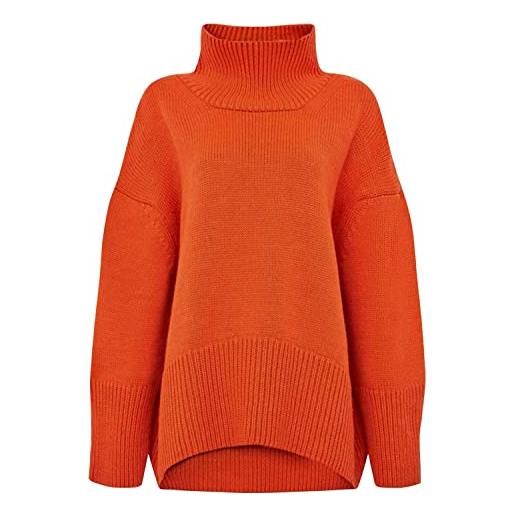 semen maglione da donna a collo alto a maniche lunghe, lavorato a maglia, morbido, invernale, caldo, arancione, 42-44