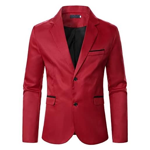 Générique giacca in velluto da uomo blazer per uomo d'affari formale da sposa casual con motivo elasticizzato di qualità superiore costume da uomo economico, rosso, m