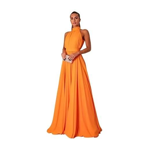 Generico abito donna lungo giromanica stile impero cerimonia elegante arancione/taglia unica
