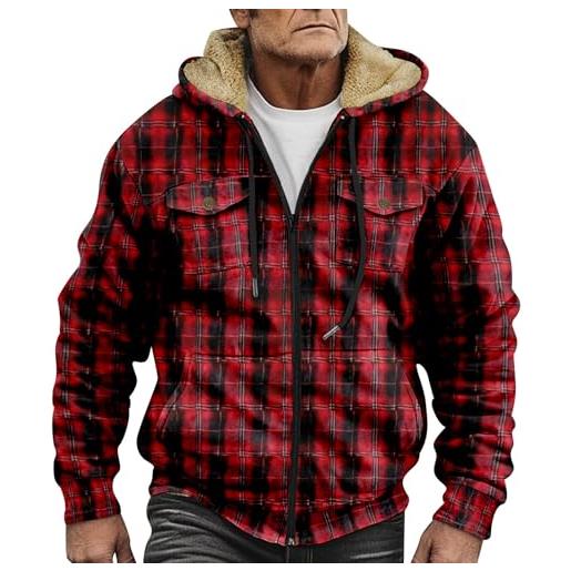 KBOPLEMQ camicia termica da uomo, giacca invernale calda, in pile, per autunno e inverno, per le mezze stagioni, con stampa 3d, giacca invernale, colore: rosso, xxxl