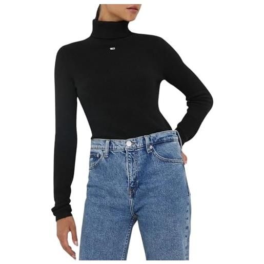 Tommy Hilfiger tommy jeans pullover donna essential collo alto, nero (black), m