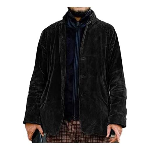MANYMANY giacca da uomo in velluto a coste stile retrò giacca da uomo con colletto dentellato giacca monopetto nera/marrone