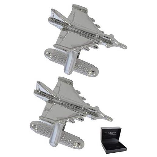 COLLAR AND CUFFS LONDON - gemelli di alta qualità e scatola regalo - ottone - aereo bombardiere - v shape - argento colorato