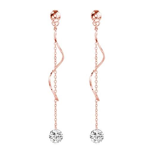 SLUYNZ 925 argento sterling cz goccia pendente orecchini catena per le donne ragazze adolescenti orecchini pendenti lunghi nappa curva (placcato oro rosa c)
