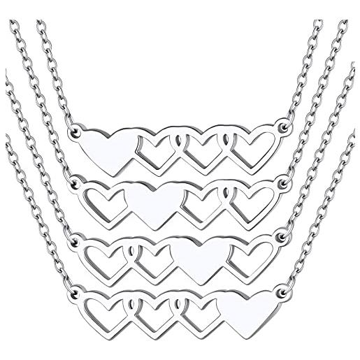 Supcare cuore collana amicizia, 4 sets collana cuore donna, collana argento 925 donna ragazza, idee regalo per laurea amiche sorelle mamma figlia