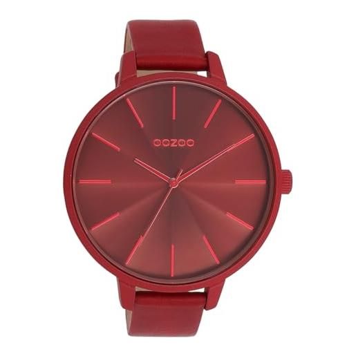 Oozoo timepieces - orologio da polso da donna con cinturino in pelle, di alta qualità, da donna, elegante, analogico, rotondo, dahlia red dahlia red/red