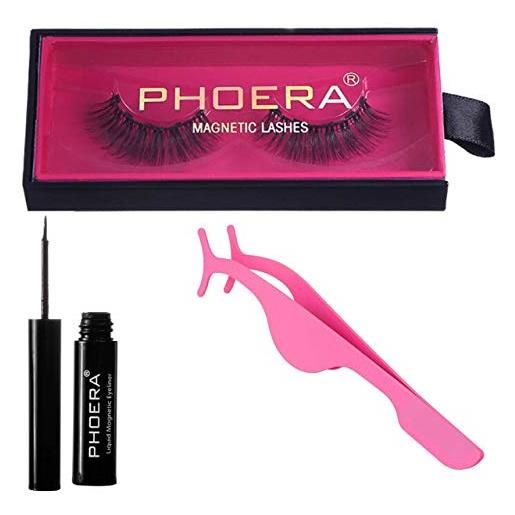 Glamza phoera - kit di ciglia finte magnetiche, senza bisogno di colla per ciglia, ciglia finte + eyeliner magnetico + applicatore per ciglia