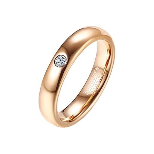 Homxi anelli donna tungsteno, lucidato con solitario 4mm zirconia cubica anello donna in oro rosa anelli da donna misura 14(54mm)